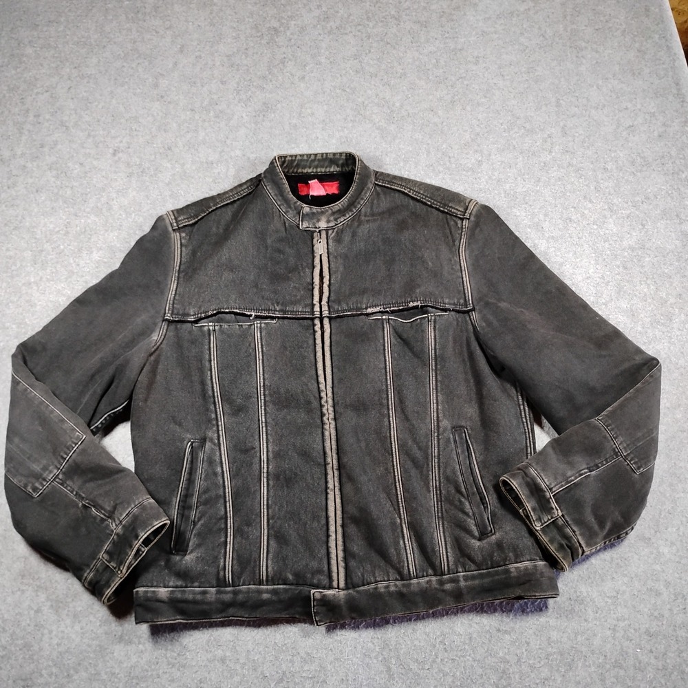 fcuk jeans Mens XL Faded Black Denim Moto Jacket Sherpa Lined Full Zip 5530X
